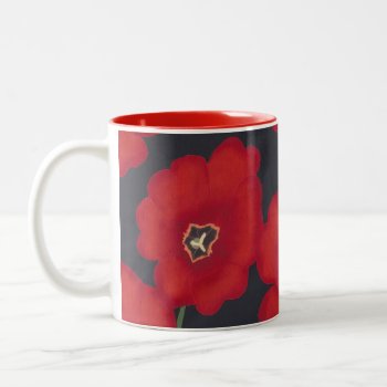 Bright Red Tulips On Black  Mugs by Cherylsart at Zazzle