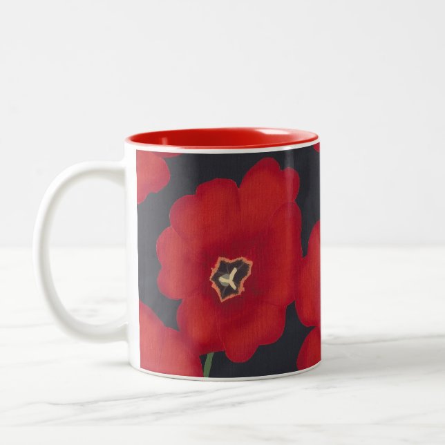 Bright Red Tulips on Black, Mugs (Left)
