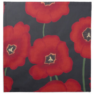 Bright Red Tulips on Black Painting Napkins