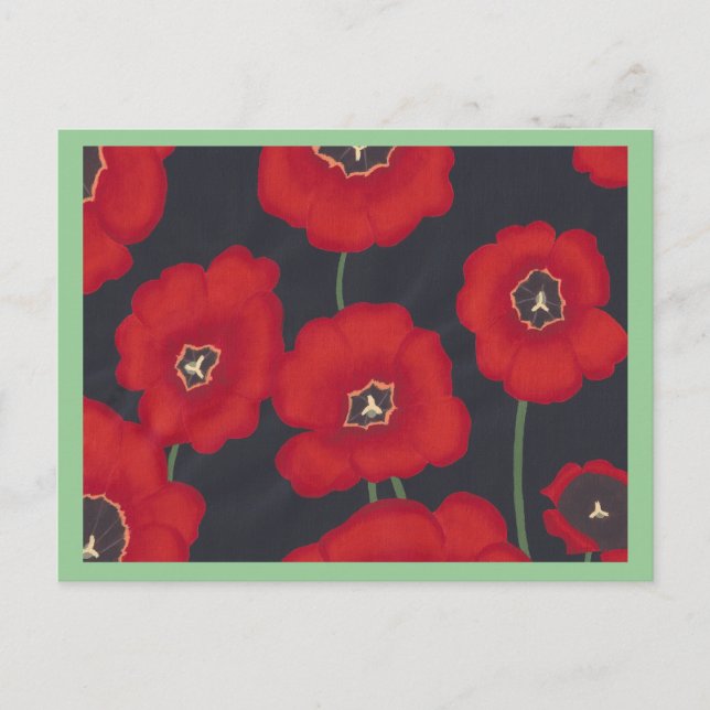 Bright Red Tulips on Black, Postcards (Front)