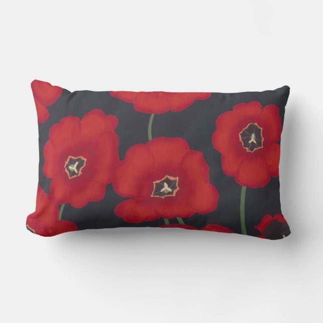 Bright Red Tulips on Black,Rectangle Pillows (Front)