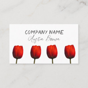  bright  red tulips photo art on white  business card