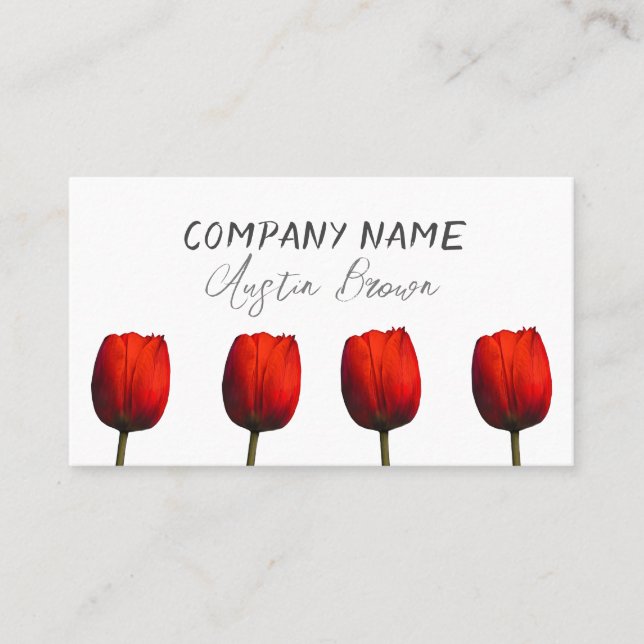  bright  red tulips photo art on white  business card (Front)