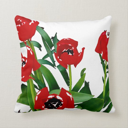 Bright red tulips throw pillow Zazzle