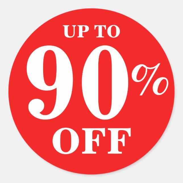 Bright Red Up To 90% OFF Sale Business Stickers (Front)