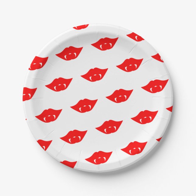 Bright Red Vampire Lips Paper Plates (Front)