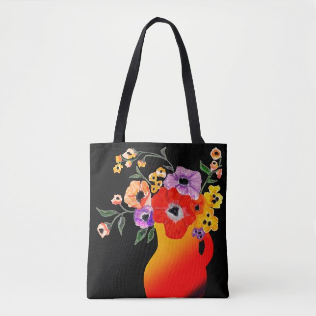 Bright Red Vase of Flowers Tote Bag (Front)