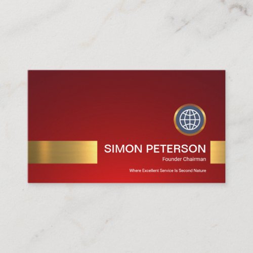 Bright Red Vignette Gold Stripe Founder CEO Business Card