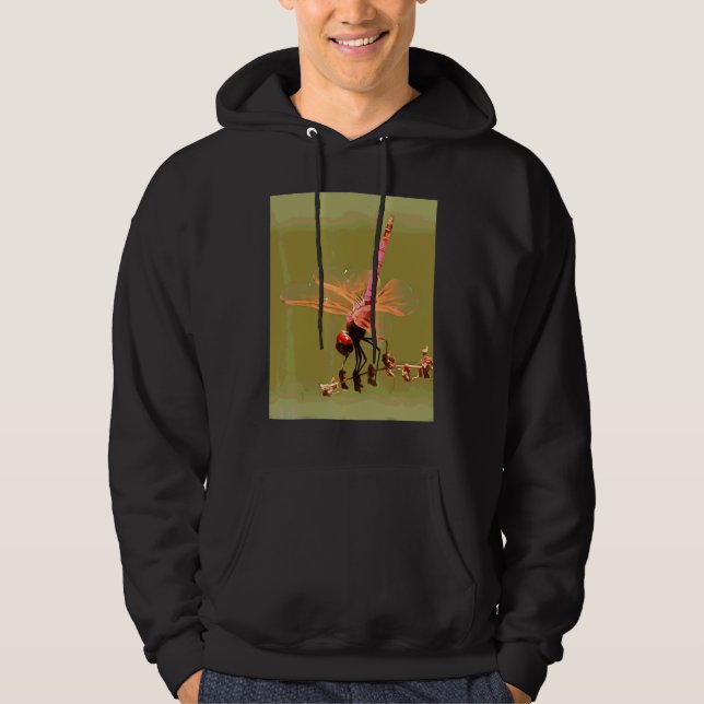 Bright Red Violet Dropwing Isolated On Green Paint Hoodie (Front)