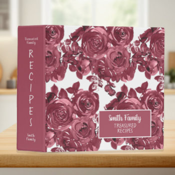 Bright Red Watercolor Floral Recipe 3 Ring Binder by ALittleSticky at Zazzle