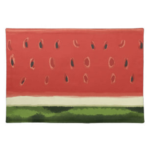 Bright Red Watercolor Watermelon Cloth Placemat