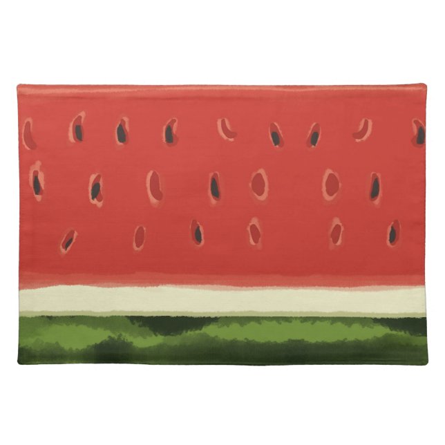 Bright Red Watercolor Watermelon Cloth Placemat (Front)