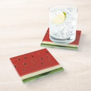 Bright Red Watercolor Watermelon Coaster