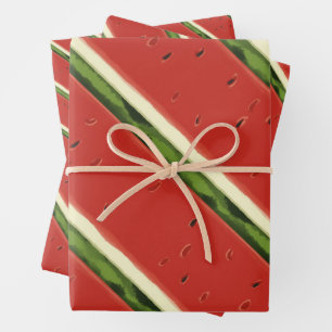 Bright Red Watercolor Watermelon Flat Set Wrapping Paper Sheets