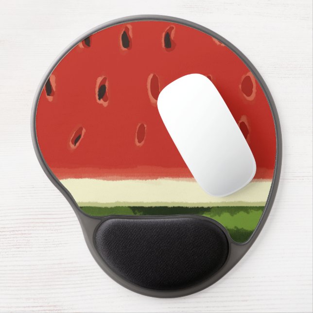 Bright Red Watercolor Watermelon Gel Mousepad (Left Side)