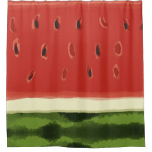 Bright Red Watercolor Watermelon Shower Curtain