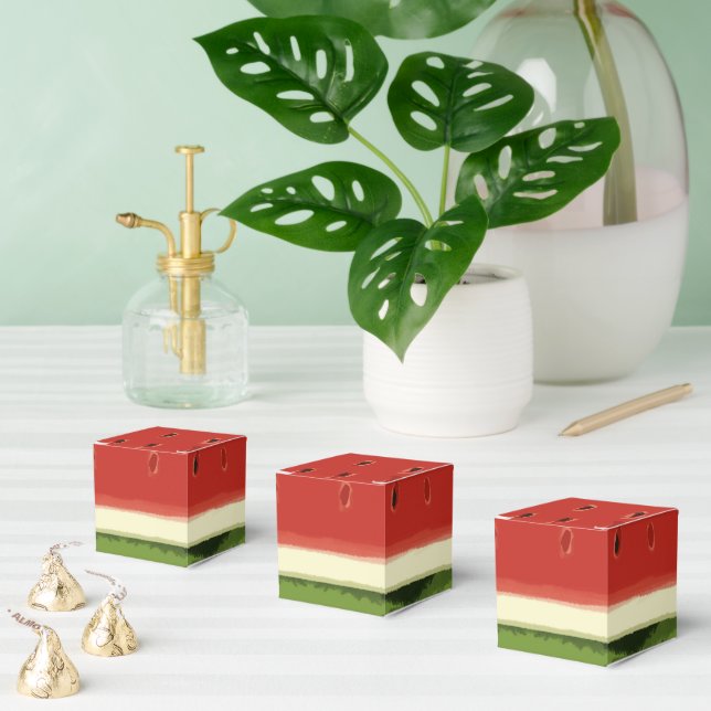 Bright Red Watercolor Watermelon Square Favor Box (Multiple)