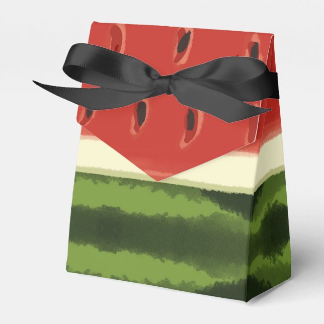 Bright Red Watercolor Watermelon Tent Favor Box (Front Side)