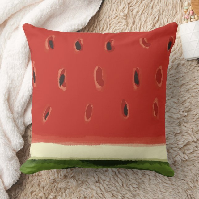 Bright Red Watercolor Watermelon Throw Pillow (Blanket)