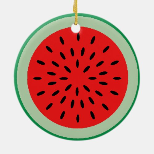 Bright Red Watermelon Slice Round Christmas Tree Ceramic Ornament