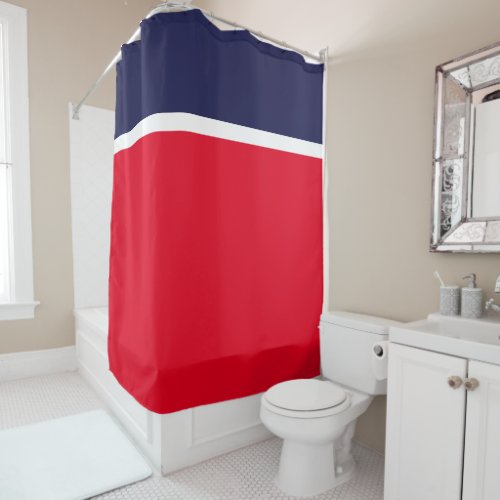 Bright Red White Color Block Navy Blue Top Stripe Shower Curtain