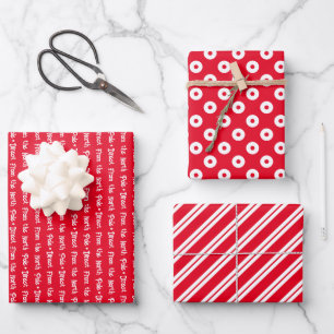 Bright Red & White Coordinated Christmas Wrapping Paper Sheets