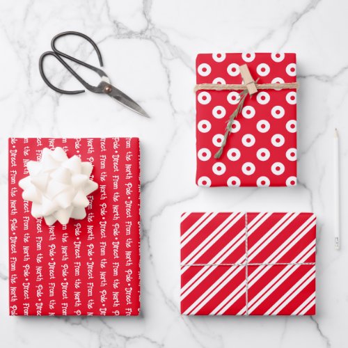 Bright Red  White Coordinated Christmas Wrapping Paper Sheets
