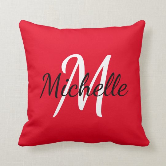 Bright Red & White Custom Monogram Pillow
