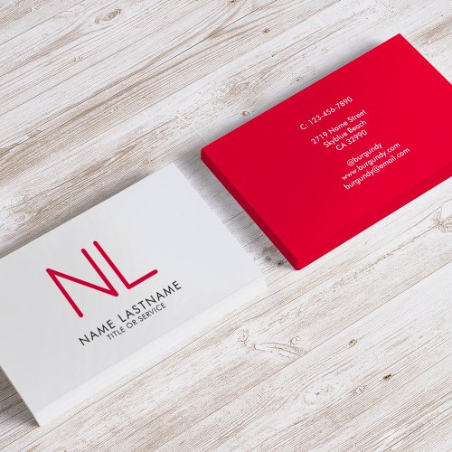 Bright Red White Modern Monogram Minimalist Simple Business Card
