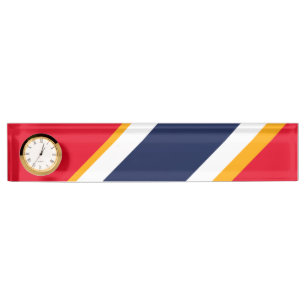 Bright Red White Navy Orange Racing Stripes Clock Desk Name Plate