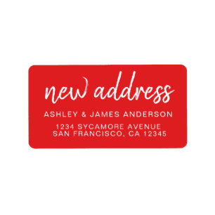 Bright Red White New Address Label