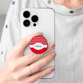 Bright Red White polka dots retro pattern Monogram PopSocket