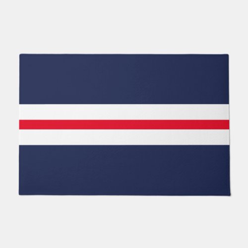 Bright Red White Stripes Navy Blue Background Doormat