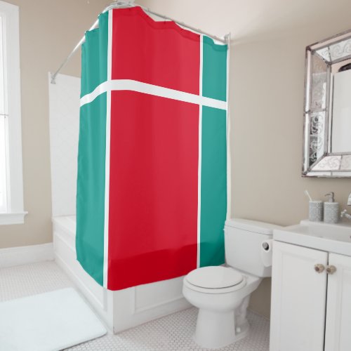 Bright Red White Teal Racing Stripes Color Blocks Shower Curtain