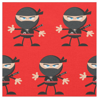 Bright Red with Ninjas Fabric