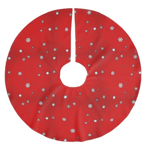 Bright Red With Tiny Snowflakes Brushed Polyester Tree Skirt
