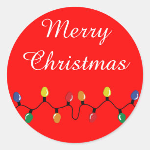 Bright Red with Xmas Lights Classic Round Sticker