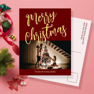 Bright red with your photo Christmas Holiday Card
