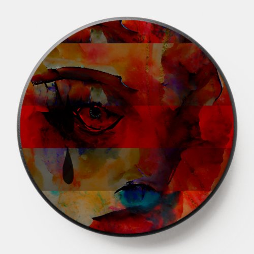Bright Red Woman Lips eyes Abstract Art  PopSocket