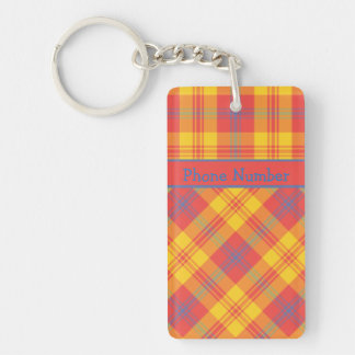 Bright Red Yellow and Blue Plaid Custom Keychain