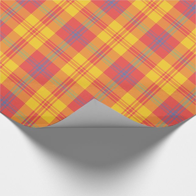 Bright Red Yellow and Blue Plaid Wrapping Paper (Corner)