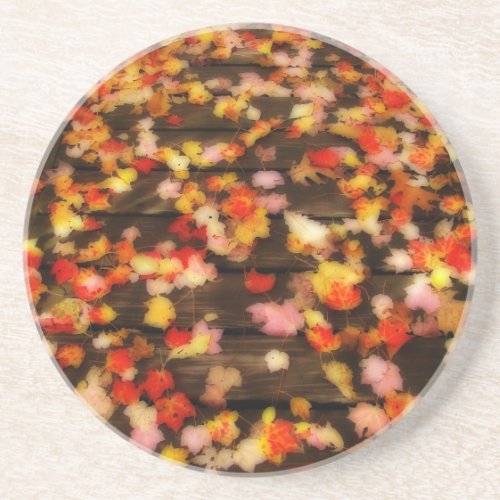 Bright Red Yellow Autumn Maple Leaves Sandstone Coaster