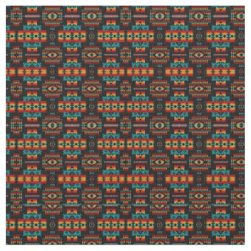 Bright Red Yellow  Blue Native American Pattern Fabric