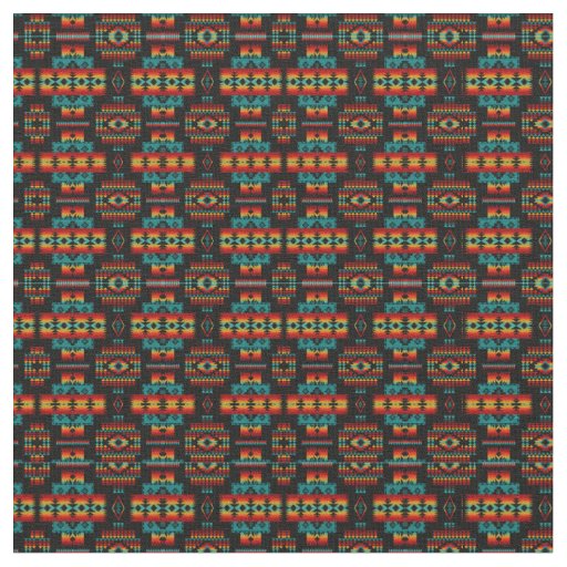 Bright Red, Yellow & Blue Native American Pattern Fabric