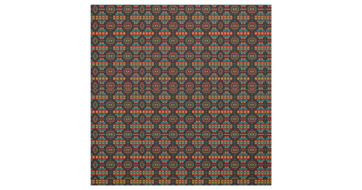 Bright Red, Yellow & Blue Native American Pattern Fabric | Zazzle