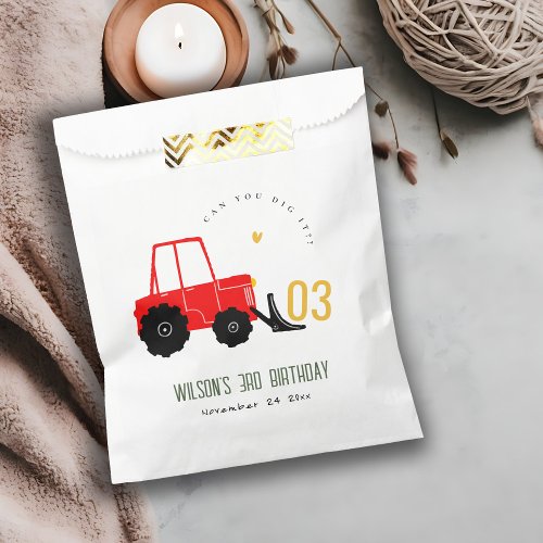Bright Red Yellow Digger Kids Any Age Birthday Favor Bag