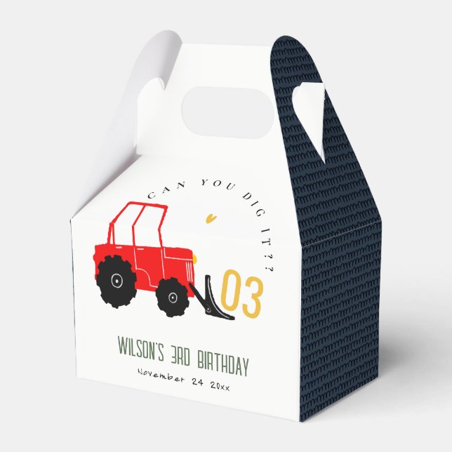 Bright Red Yellow Digger Kids Any Age Birthday Favor Boxes (Front Side)