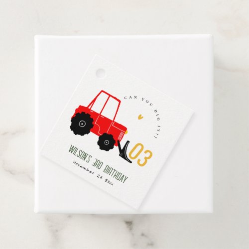 Bright Red Yellow Digger Kids Any Age Birthday Favor Tags