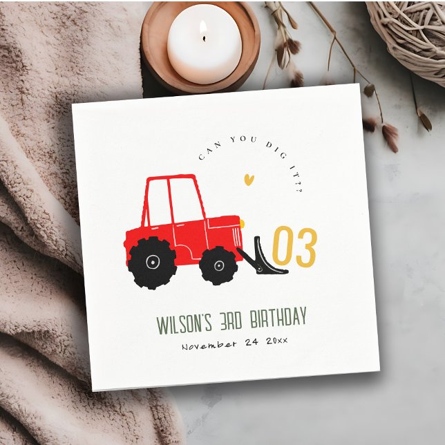 Bright Red Yellow Digger Kids Any Age Birthday Napkins (Creator Uploaded)