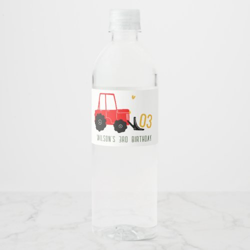 Bright Red Yellow Digger Kids Any Age Birthday Water Bottle Label